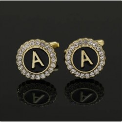 2 Pieces Round Rhinestone Crystal Cufflinks with Alphabet Letters