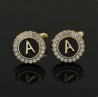 2 Pieces Round Rhinestone Crystal Cufflinks with Alphabet Letters