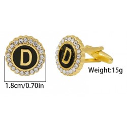 2 Pieces Round Rhinestone Crystal Cufflinks with Alphabet Letters