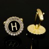 2 Pieces Round Rhinestone Crystal Cufflinks with Alphabet Letters