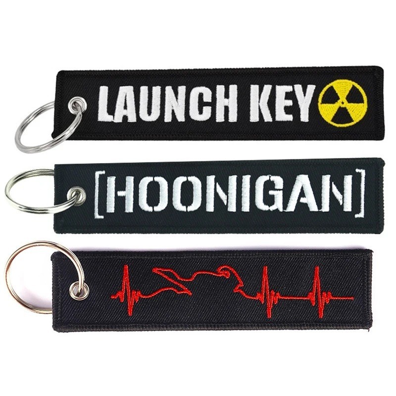 Custom Text Double Sided Embroidered Keychain Key Tags