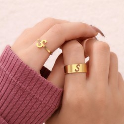 A-Z Letters Fashion Adjustable Rings for Couples Jewelry - 2 Pieces/sSet