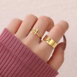 A-Z Letters Fashion Adjustable Rings for Couples Jewelry - 2 Pieces/sSet