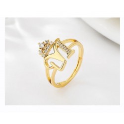 Open Alphabet Letter Adjustable Ring with Crown Gold Color Ring for Fashion Jewelry