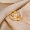 Alphabet Initials Heart Shaped Rings with Flower in Gold Color Jewelry