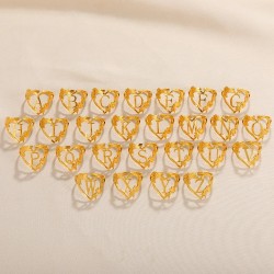 Alphabet Initials Heart Shaped Rings with Flower in Gold Color Jewelry