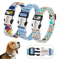 Personalized Adjustable Nylon Collar for Pets (Dogs & Cats) ID Tag With Engraved Name