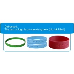 Embossed, Debossed, Screen Print, Color Filled, Glow Customized Text Rubber Wristbands in Various Colors