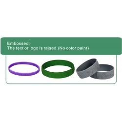 Embossed, Debossed, Screen Print, Color Filled, Glow Customized Text Rubber Wristbands in Various Colors