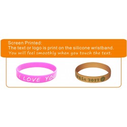 Embossed, Debossed, Screen Print, Color Filled, Glow Customized Text Rubber Wristbands in Various Colors