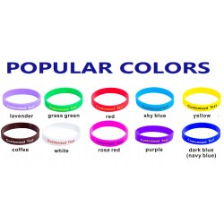 Embossed, Debossed, Screen Print, Color Filled, Glow Customized Text Rubber Wristbands in Various Colors