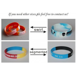 Embossed, Debossed, Screen Print, Color Filled, Glow Customized Text Rubber Wristbands in Various Colors