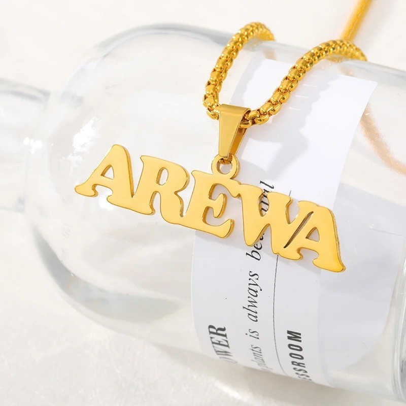 Bead Chain Custom Name & Font Necklace - Personalized Gold or Platinum Color