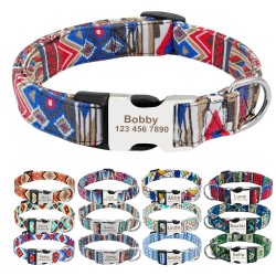 Adjustable Nylon Dog Collar - Personalized Dogs Cat ID Collars With Engraved Name Buckle for Small Medium & Large Dogs