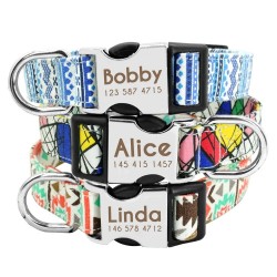 Adjustable Nylon Dog Collar - Personalized Dogs Cat ID Collars With Engraved Name Buckle for Small Medium & Large Dogs