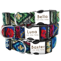 Adjustable Nylon Dog Collar - Personalized Dogs Cat ID Collars With Engraved Name Buckle for Small Medium & Large Dogs